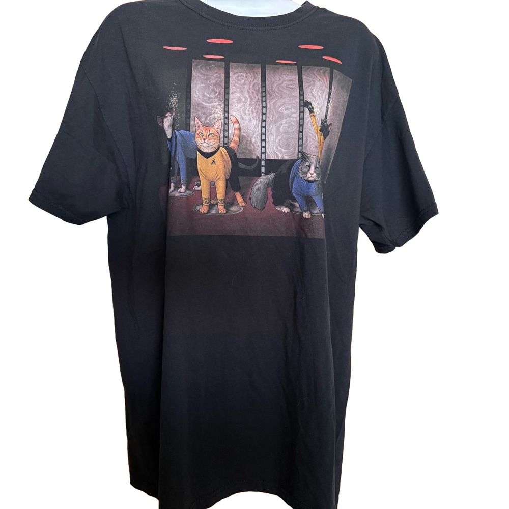 Fruit of the Loom Star Trek Cats Transporter Graphic T-Shirt Black Mens Large